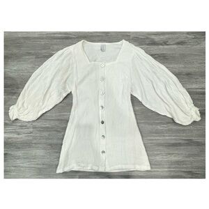 SHE MADE ME WHITE MINI PUFF LONG SLEEVE DRESS